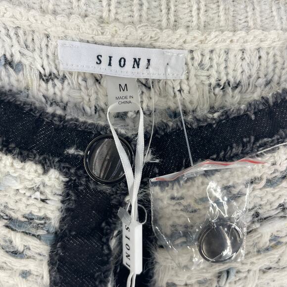 Sioni Cardigan Sweater Large Wool Blend Chunky Knit Black Prairie Granny Cottage - Picture 6 of 13